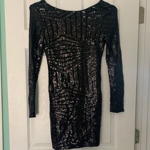 Charlotte Russe Black Sequin Long Sleeve Dress